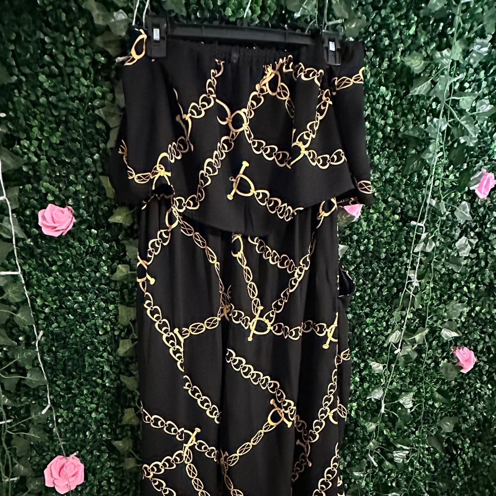 Bebop Black Romper With Gold Chain Pattern